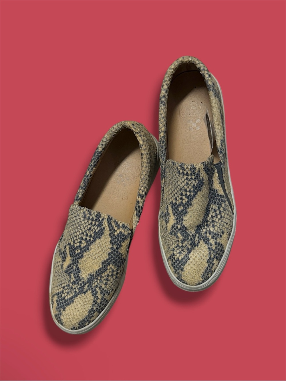 Vince Camuto Beige and Black Snake-Print Slip-On Sneakers - Picture 3 of 6